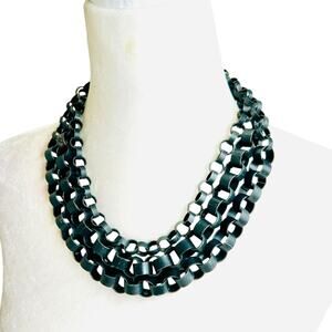 Chunky Metal Layered Multistrand Interlocking Chain Necklace